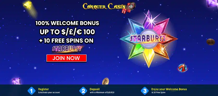 Conquer Casino welcome offer