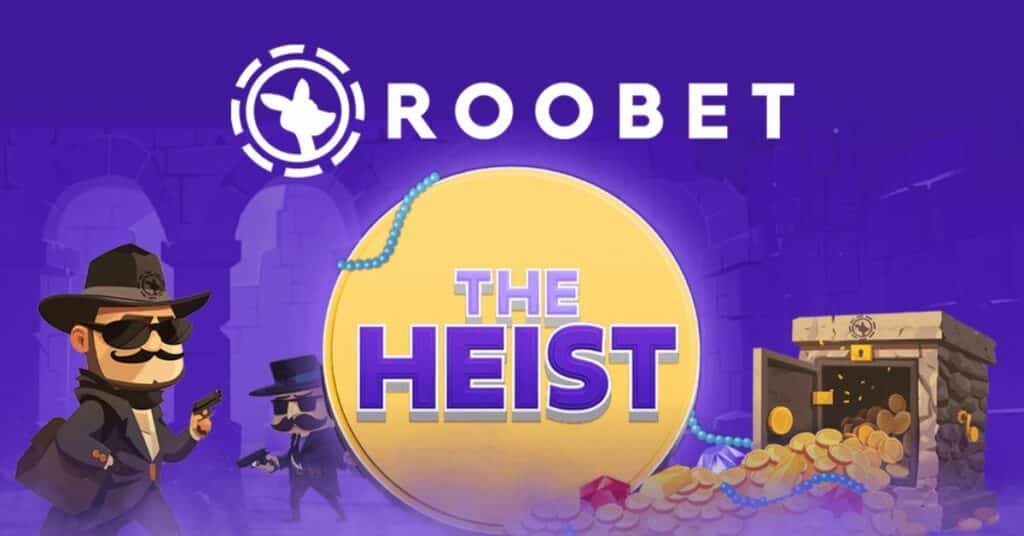 Kampanjebanner for Roobet "The Heist"