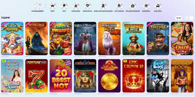 Skjermbilde av Jackpot Frenzy casino spillutvalg