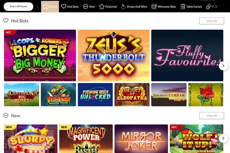 Screenshot of the game selection at Royal Valley Casino