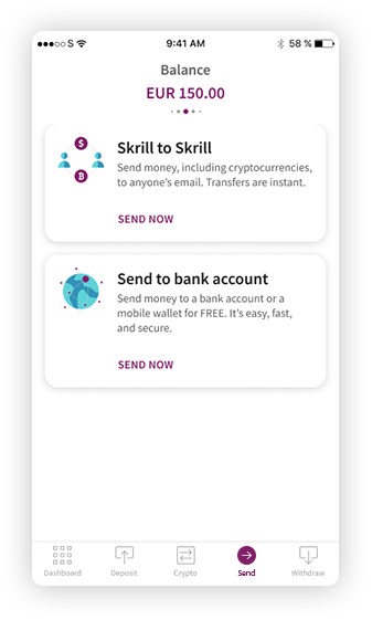 A screenshot from the Skrill app