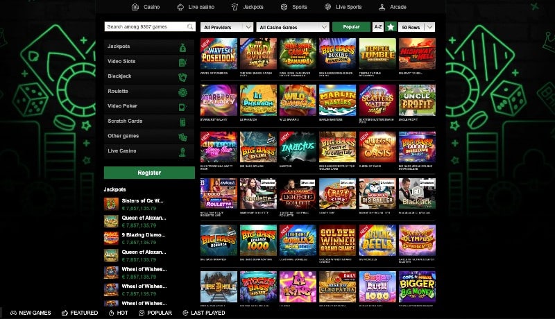 Screenshot of the Mr Vegas game selection