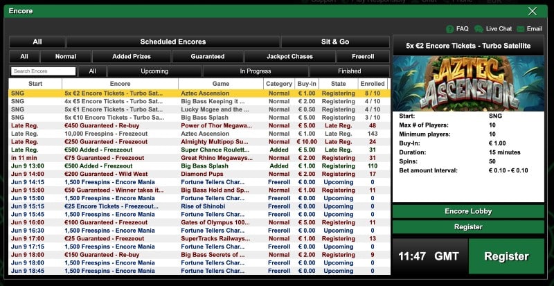 Screenshot of Encore lobby at Mr Vegas casino